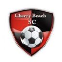 A red and black shield with a soccer ball on it.