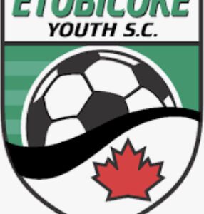 Logo of Etobicoke Youth S.C. featuring a soccer ball and maple leaf.