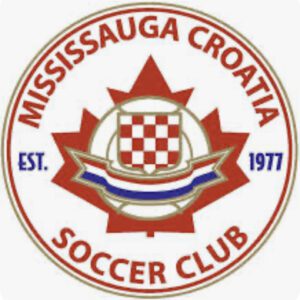 Logo of Mississauga Croatia Soccer Club with a maple leaf and Croatian checkered shield.