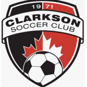 Clarkson Soccer Club logo with a soccer ball and Canadian maple leaf.