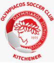 Logo of Olympiacos Soccer Club Kitchener featuring a red laurel-crowned head and soccer ball.