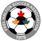 Logo of Peel Halton Soccer Association featuring a soccer ball and Canadian symbols.